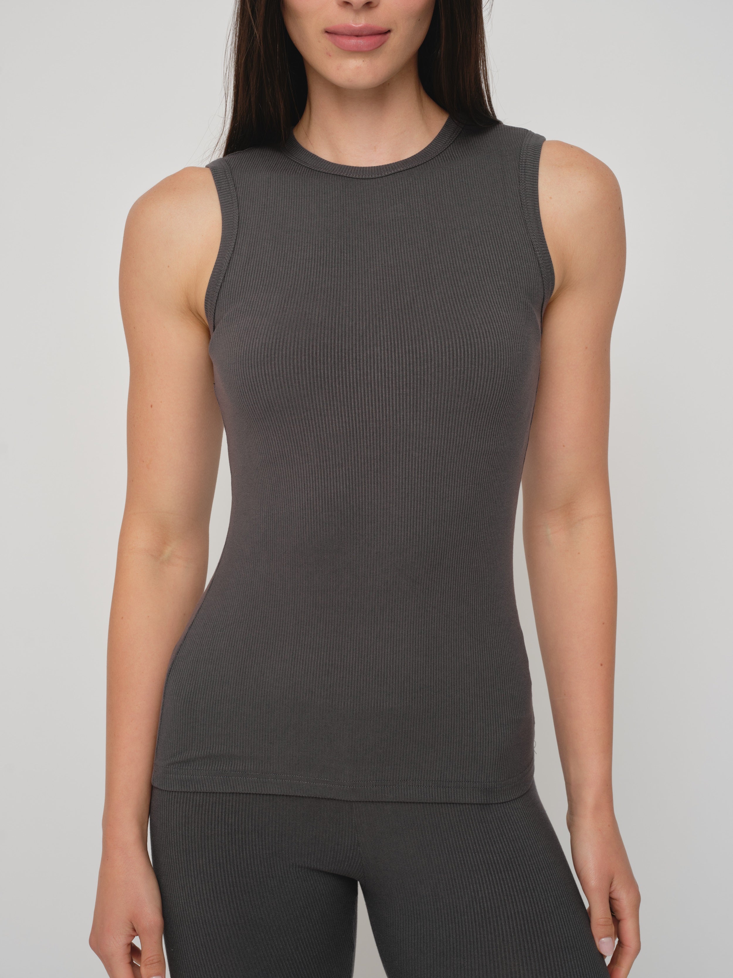 Basic Soft Rib Crewneck Tank Top - Image 5