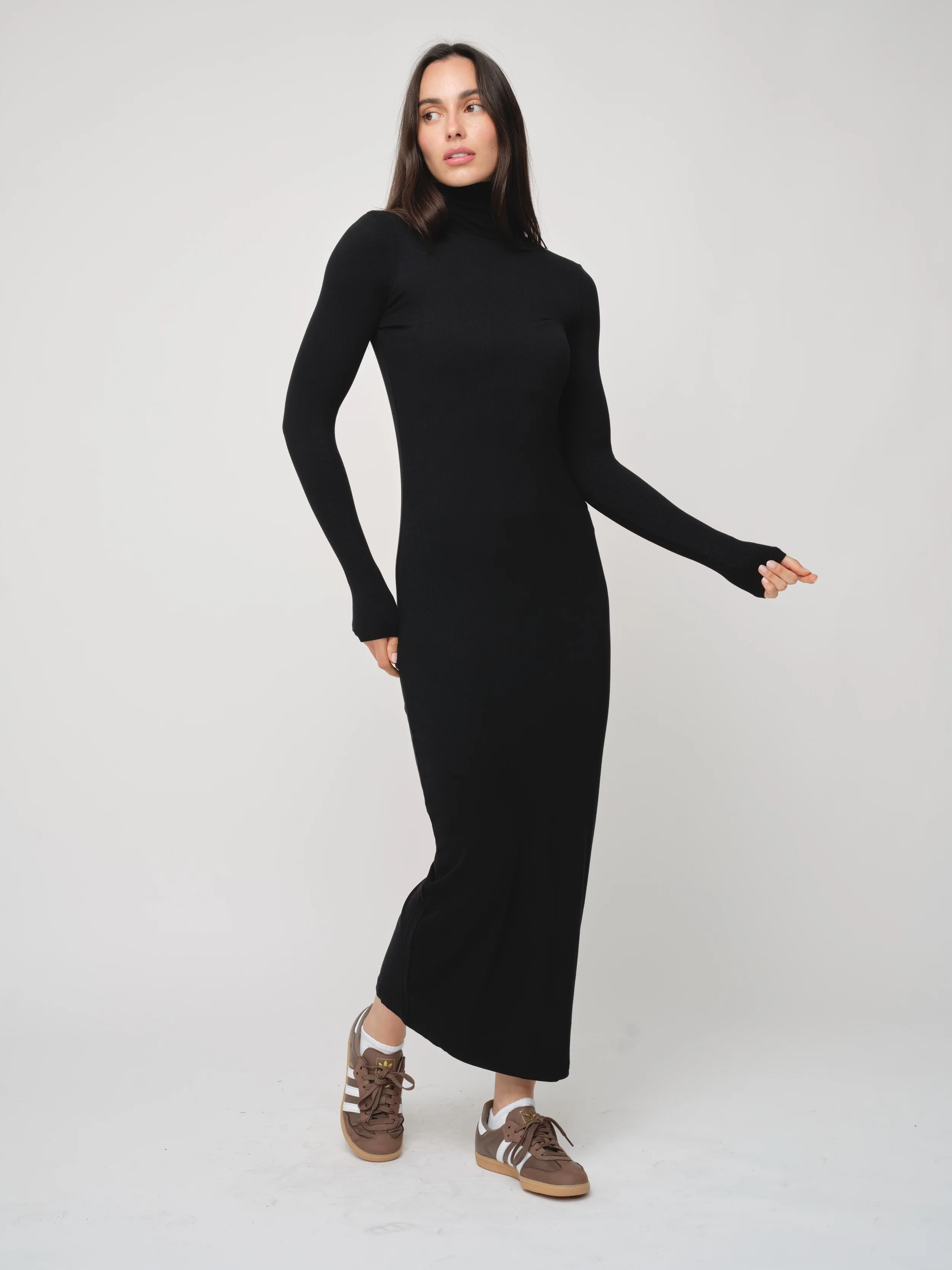 Basic Soft Rib Turtleneck Maxi Dress - Image 3