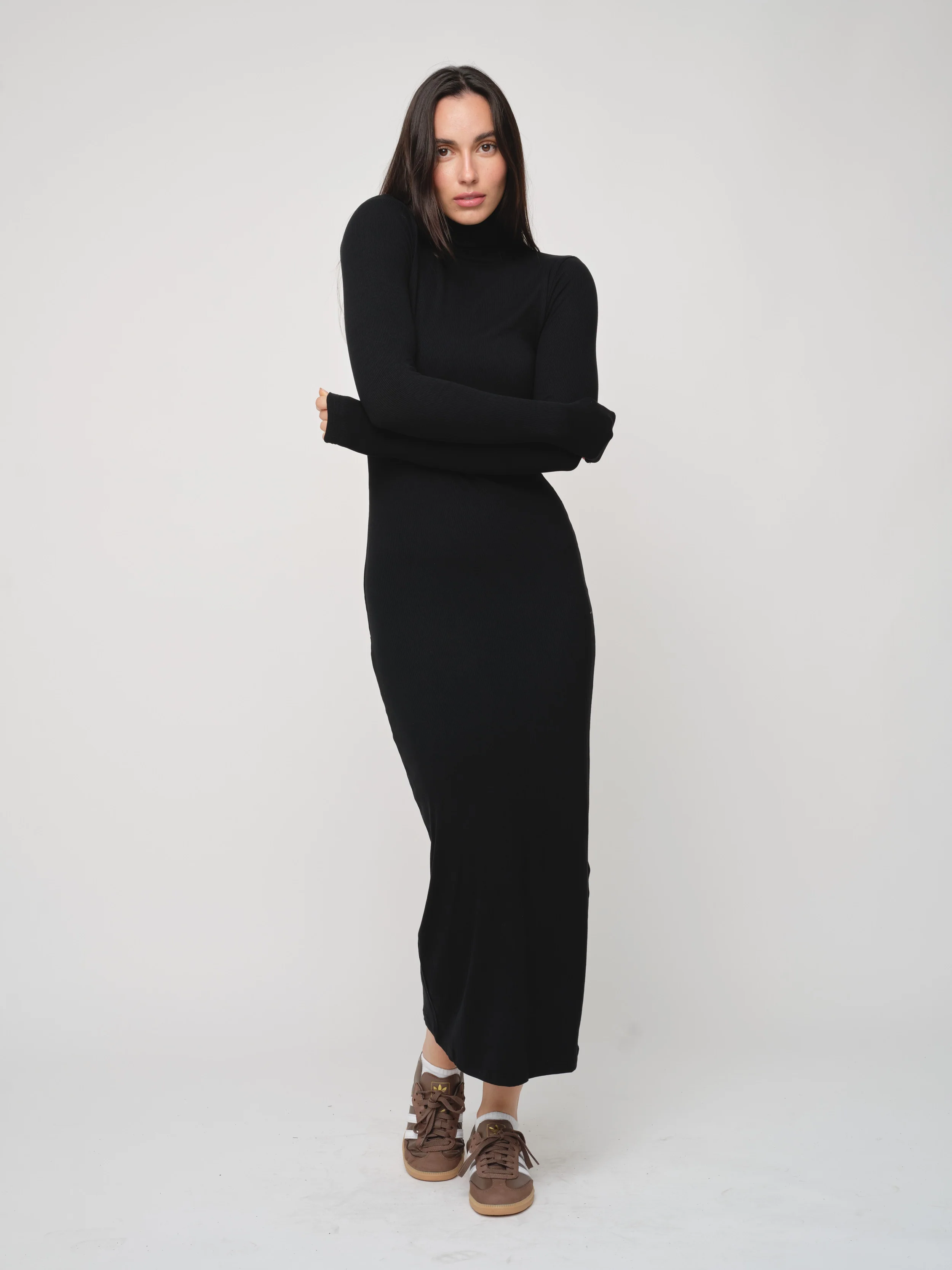 Basic Soft Rib Turtleneck Maxi Dress - Image 4