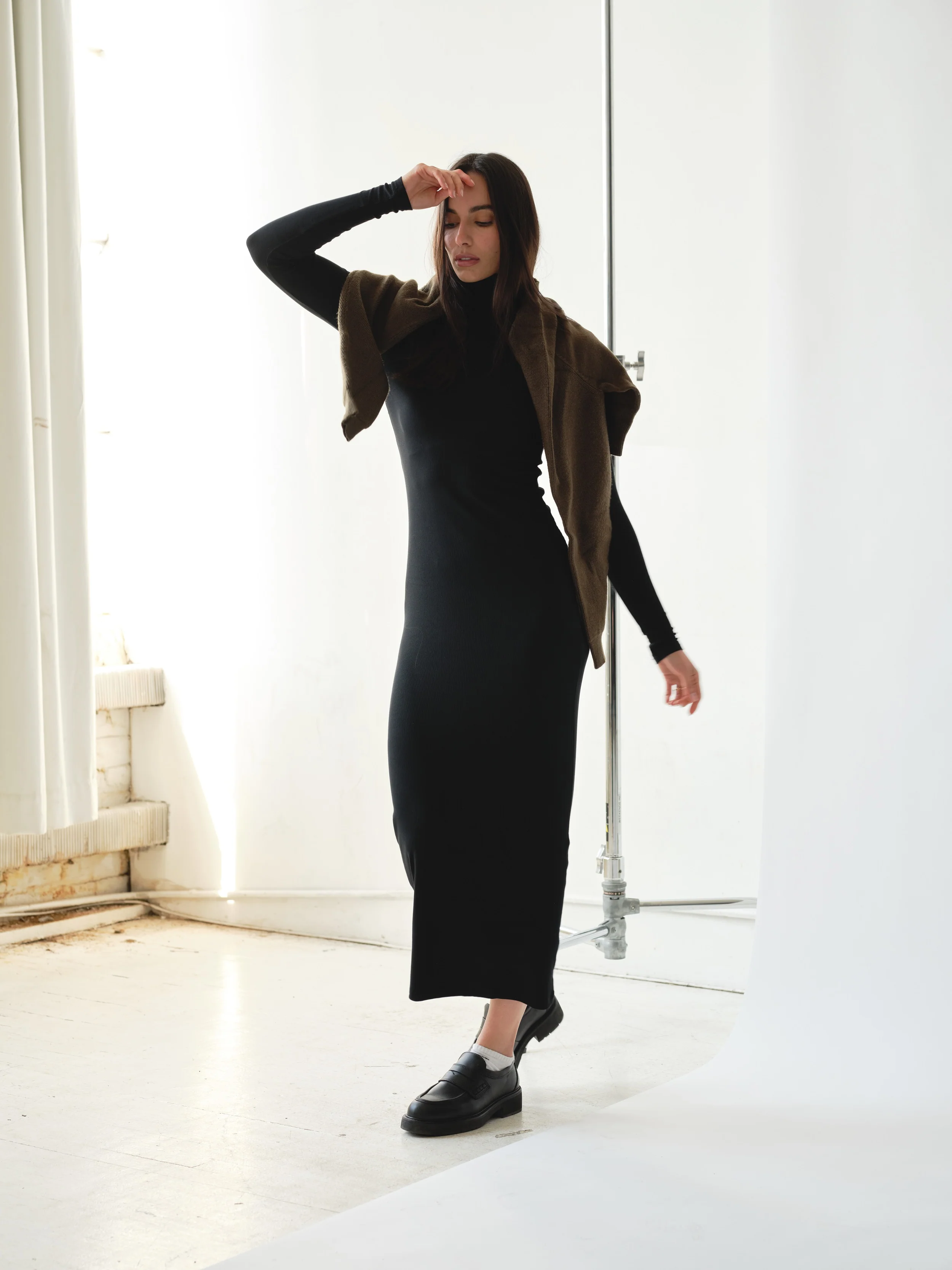 Basic Soft Rib Turtleneck Maxi Dress - Image 5