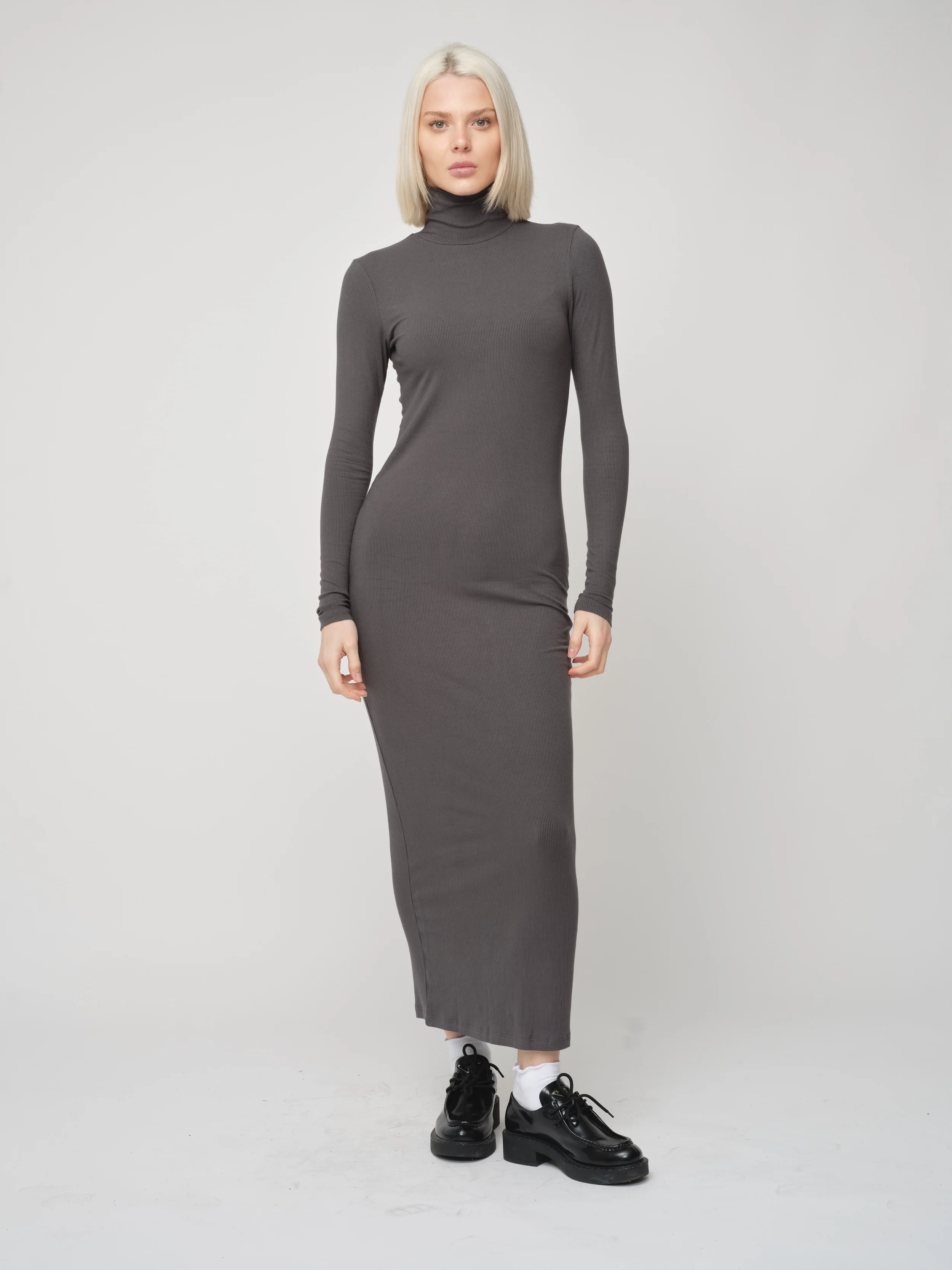 Basic Soft Rib Turtleneck Maxi Dress - Image 6