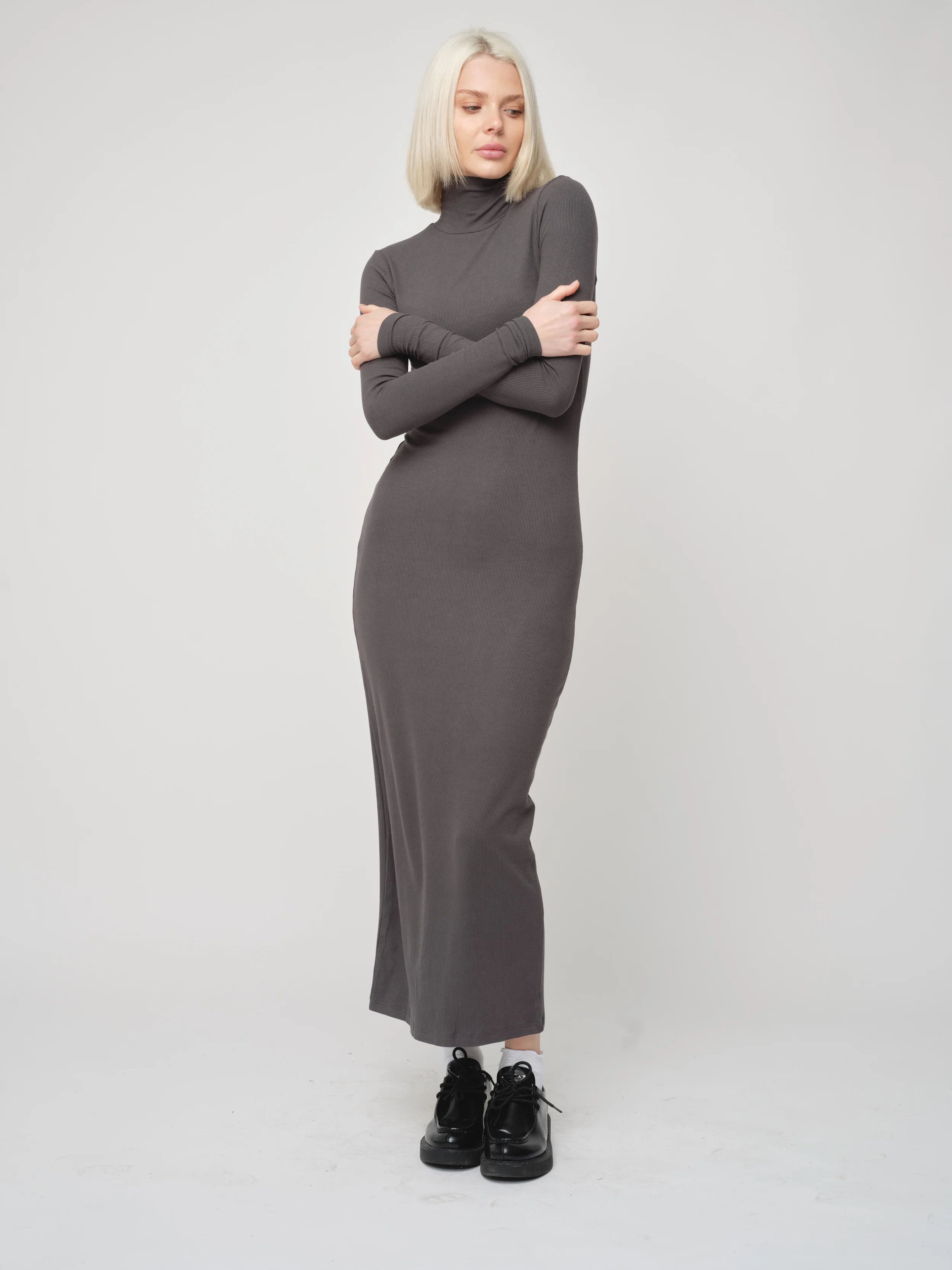 Basic Soft Rib Turtleneck Maxi Dress - Image 7