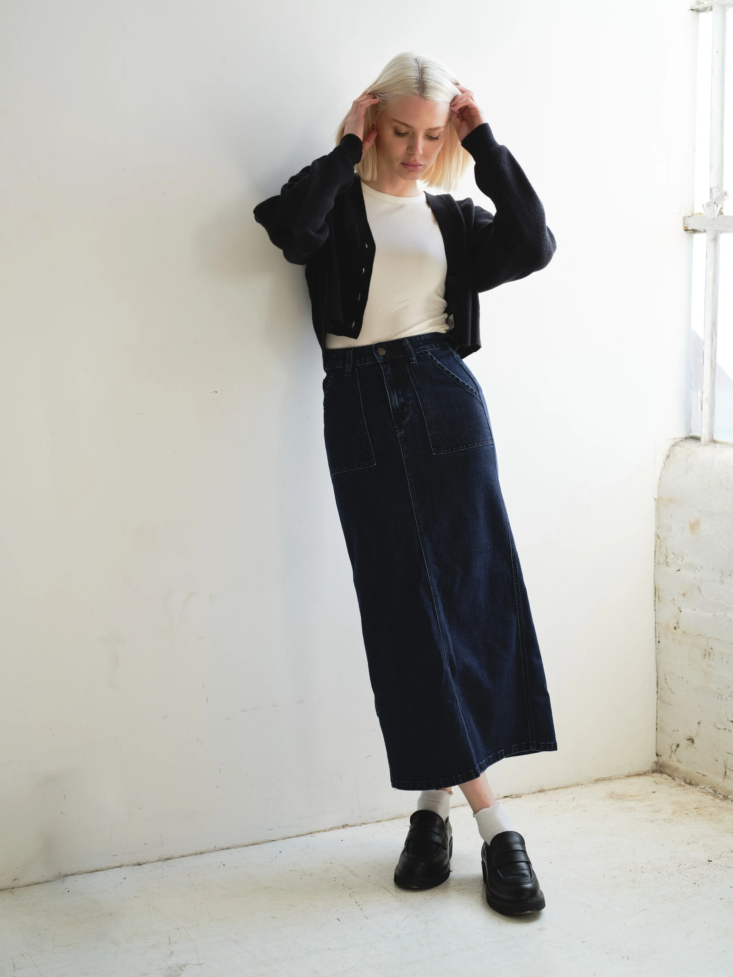 Denim Aline Front Pocket Skirt - Image 10