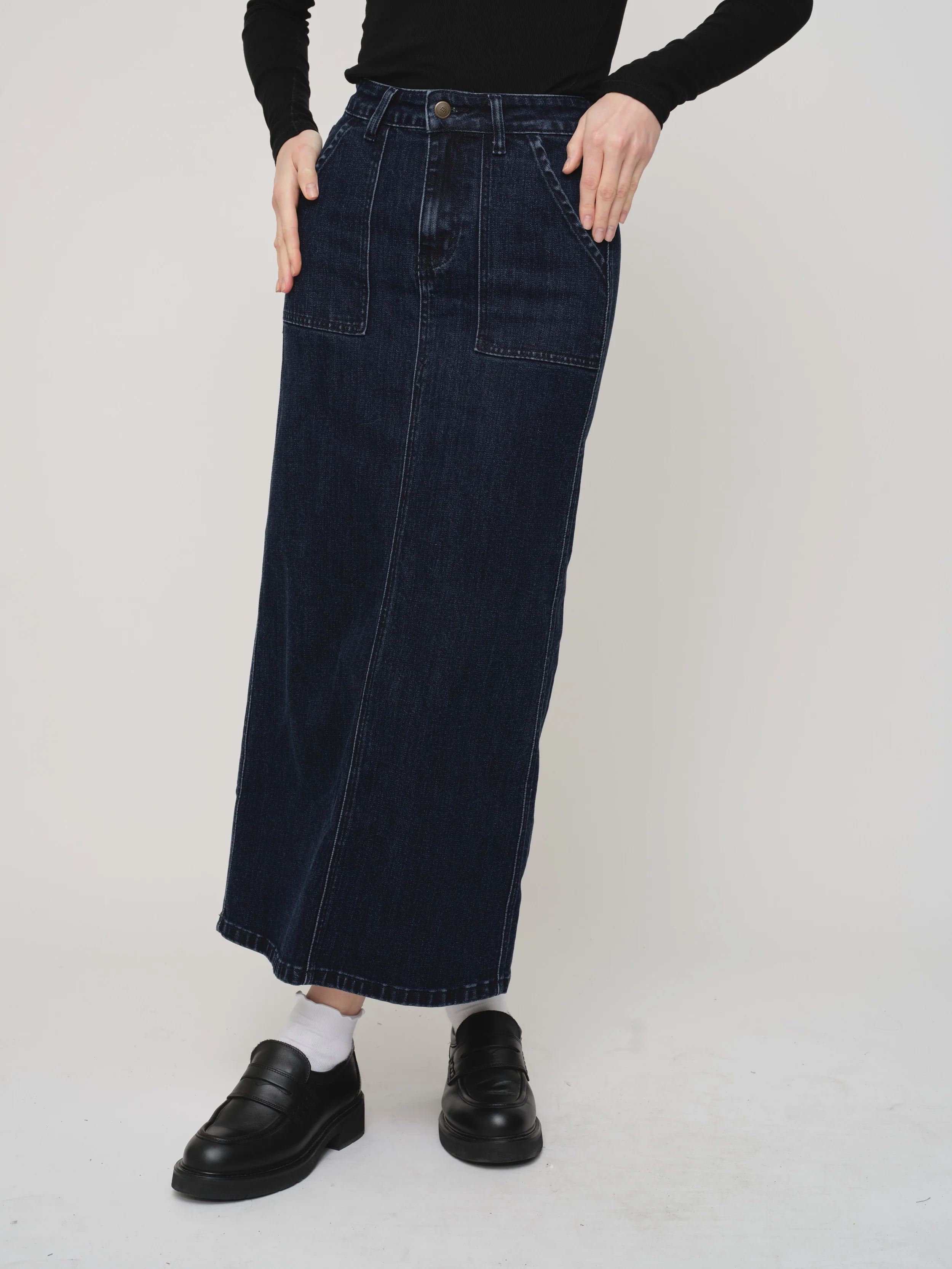 Denim Aline Front Pocket Skirt - Image 5