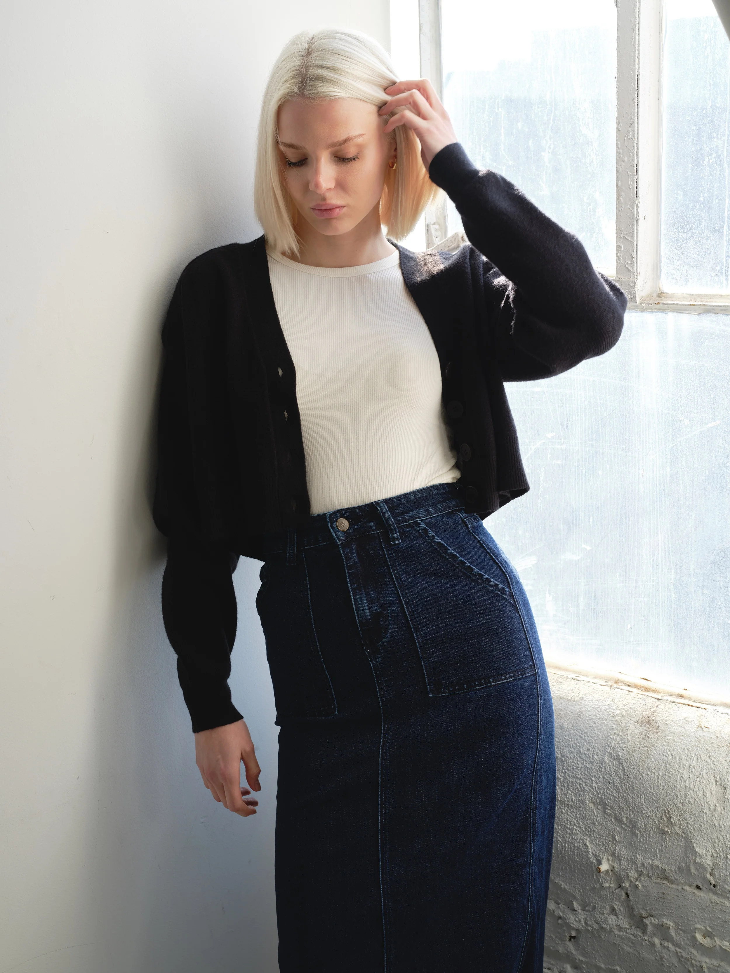 Denim Aline Front Pocket Skirt - Image 8