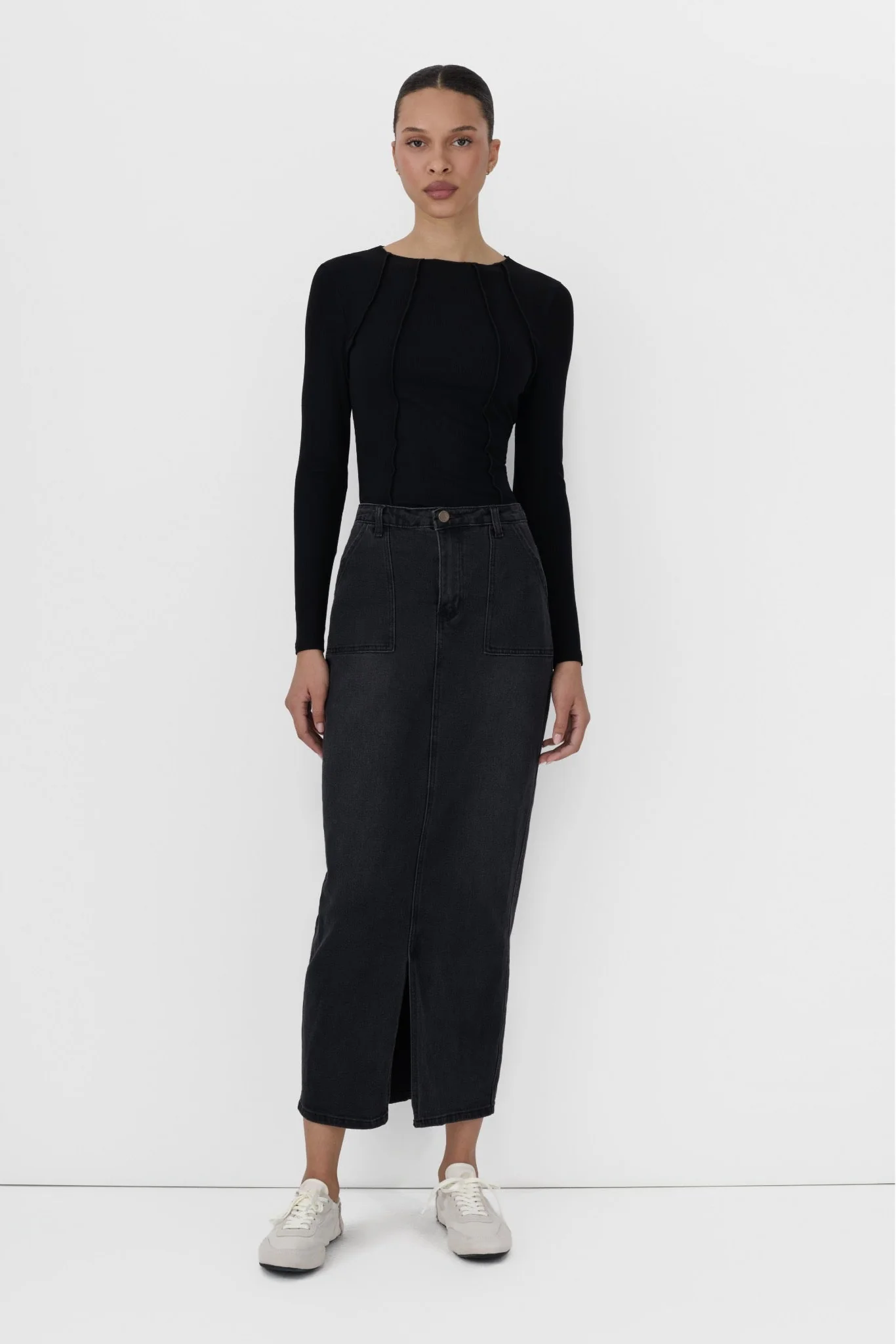 Denim Front Slit Skirt - Image 13