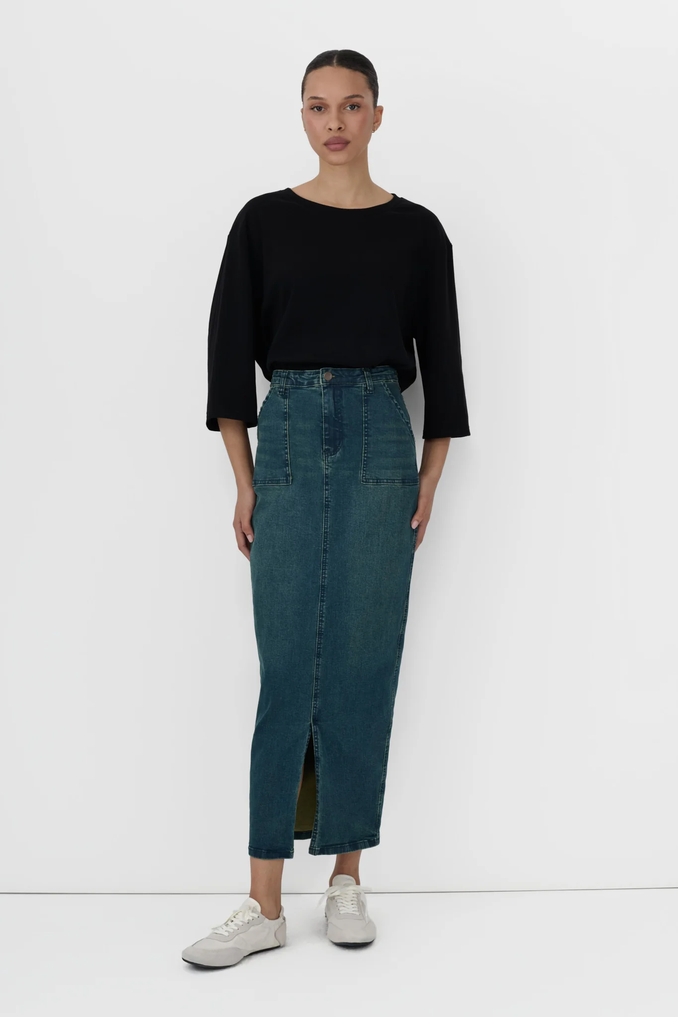 Denim Front Slit Skirt - Image 3