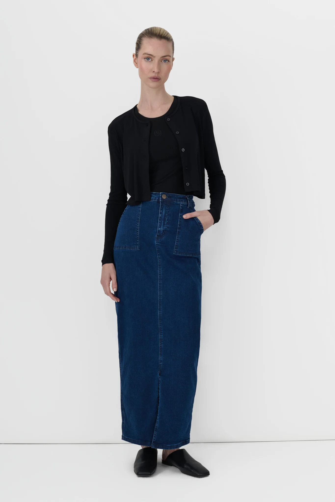 Denim Front Slit Skirt - Image 5