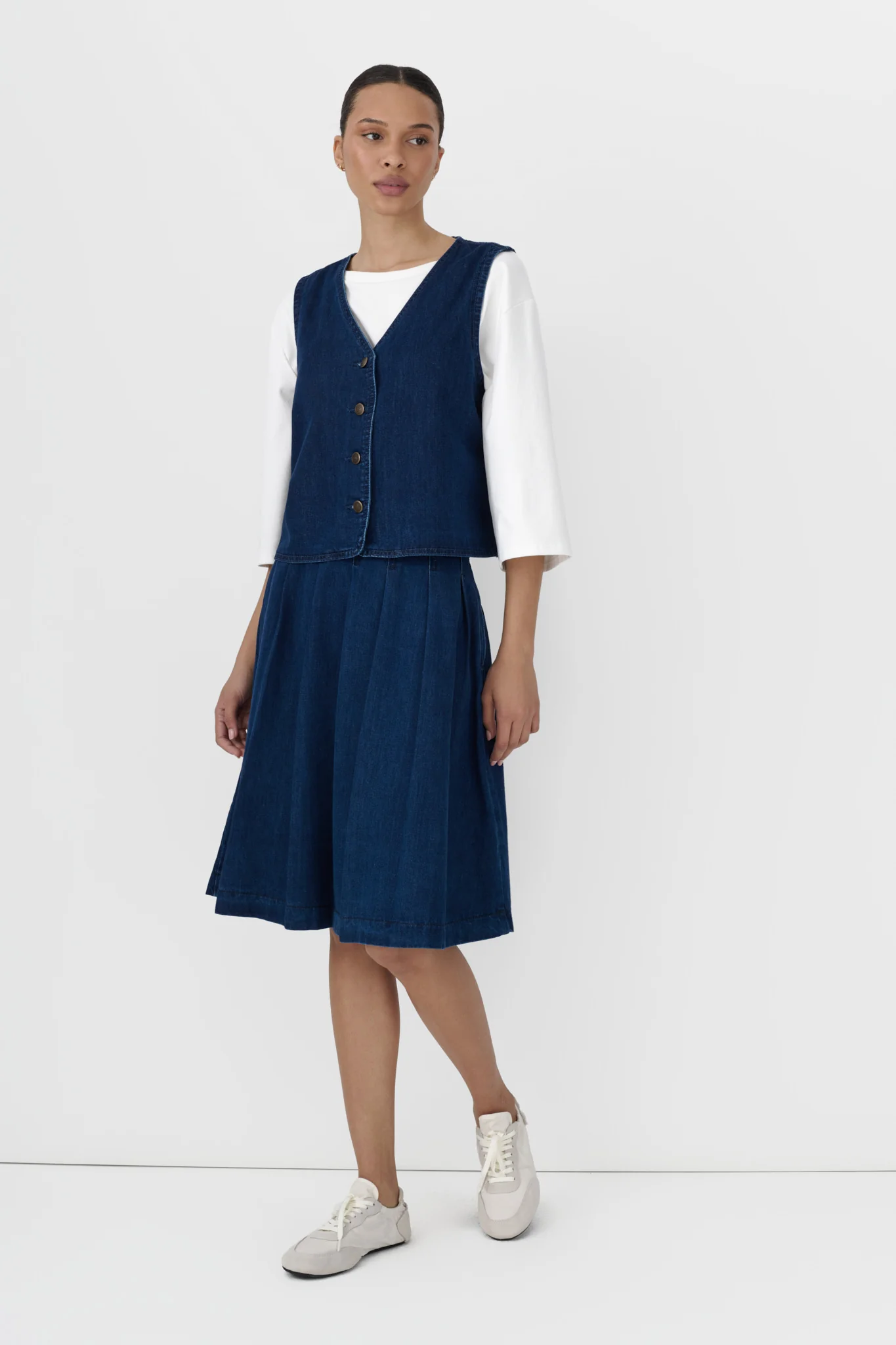 Denim Pleated Skirt - Image 3