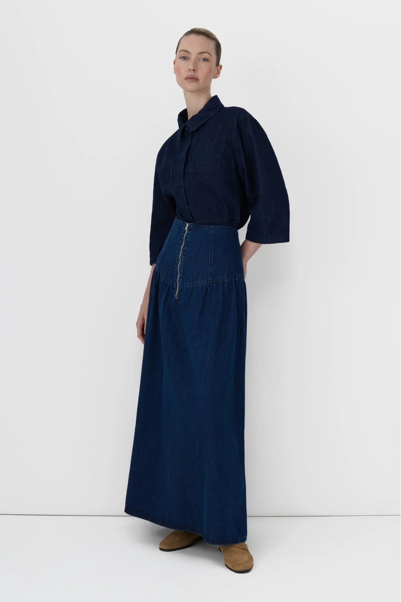 Exposed Zip Denim Skirt - Image 4