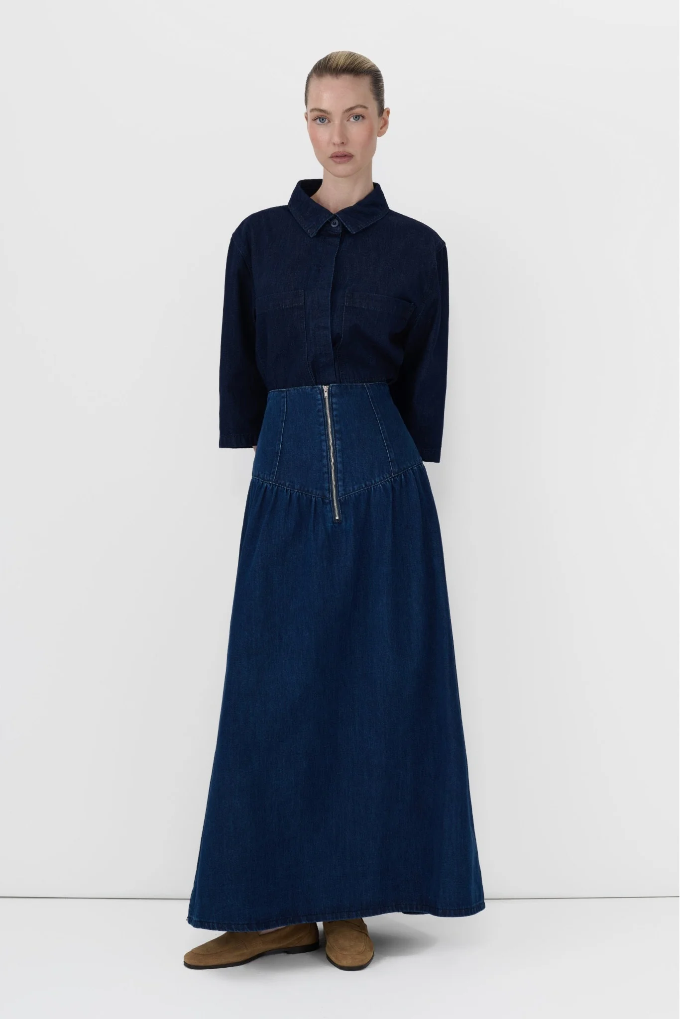 Exposed Zip Denim Skirt - Image 5